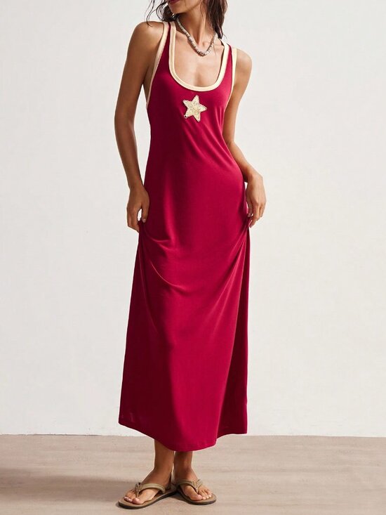 Dresses & Skirts - Burgundy Casual Women's Boho Colorblock Long Knit Dress